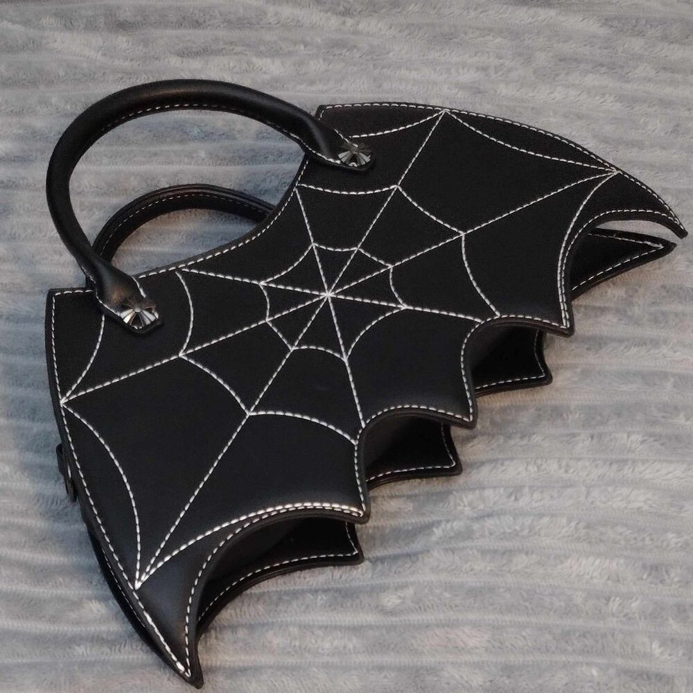 (last one) New - Vegan Black Spider Web / Bat Wing Bag